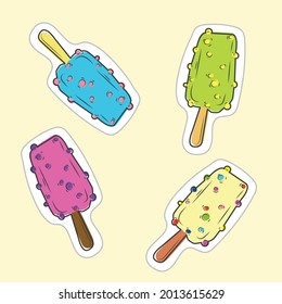 ice cream on a stick in brightly colored glaze 