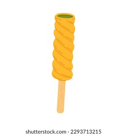 Ice cream on stick coated by caramel yellow glaze isolated summer dessert. Vector refreshing ice-cream, sweet striped popsicle, frozen refreshment snack