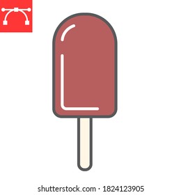 Ice cream on stick color line icon, dessert and delicious, chocolote stick ice cream sign vector graphics, editable stroke filled outline icon, eps 10