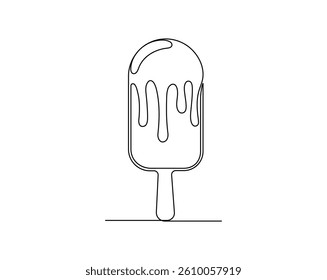 Ice cream on a stick continuous one line drawing, single line art, linear style, editable stroke, isolated on a transparent background