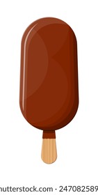 Ice cream on stick. Creamy eskimo in chocolate glaze. Fast food. Vector illustration in flat style