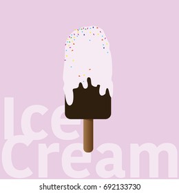 Ice cream on stick with dark and white chocolate for web and mobile