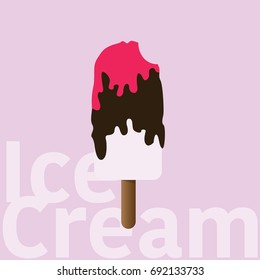 Ice cream on stick with dark chocolate and strawberry cream for web and mobile