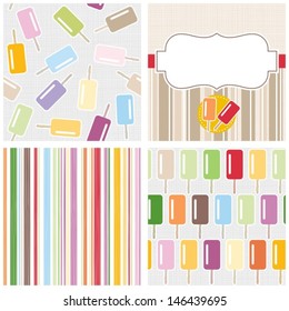 Ice cream on stick dessert colorful graphic sweet seamless pattern set