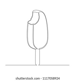 Ice cream on a stick is drawn by one black line on a white background. One-line drawing. Continuous line. Vector Eps10