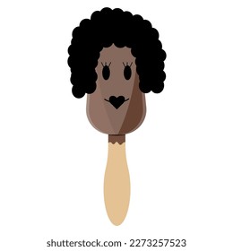 Ice cream on a stick. Eskimo with woman face with hairstyle.