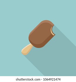 Ice cream on stick flat icon with long shadow isolated on blue background. Simple ice cream in flat style, vector illustration for web and mobile design. Sweets vector sign symbol.