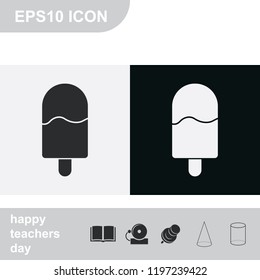 Ice cream on a stick flat black and white vector icon.