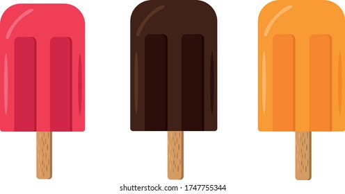 ice cream on a stick flat style, dessert. set of elements