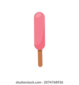 Crema de hielo sobre palo, ilustración vectorial plana aislada en fondo blanco. Hielo de fresa de caricatura para el verano, café o diseño de menú.