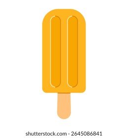 Sorvete na vara. Suco congelado em vara de madeira, picolé frutado. Sobremesa de verão laranja. Ilustração isolada de vetor plano
