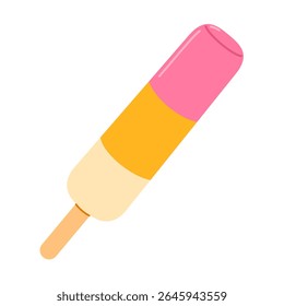 Ice cream on stick. Frozen juice on wooden stick, fruity popsicle. Flat vector isolated illustration