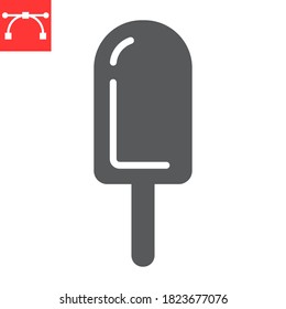 Ice cream on stick glyph icon, dessert and delicious, chocolote stick ice cream sign vector graphics, editable stroke solid icon, eps 10