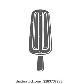 Ice cream on stick glyph icon vector illustration. Stamp of ice lolly summer food snack, popsicle bar made from frozen fruit or berry juice and yogurt, refreshing dessert and sweet cold sorbet