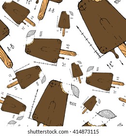 Ice cream on stick. Hand drawn stock illustration. Seamless background pattern