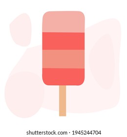 Ice cream ice on a stick with an interesting abstract background. Summer dessert. Simple modern design. Vector color illustration for restaurants, cafes, food delivery service, social networks.