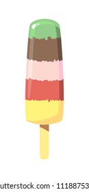 Ice cream on a stick. Kiwi, chocolate, cream, cherry, orange ice cream. Summer treat. Flat style. Isolated object. 1