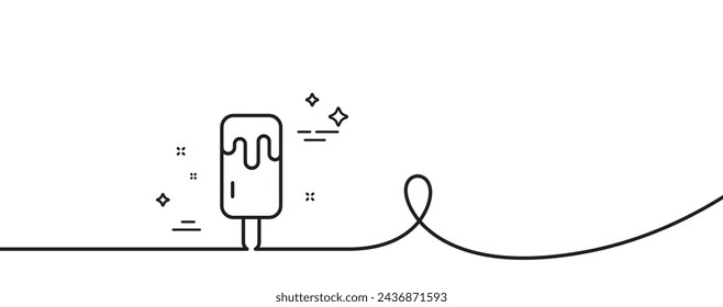 Ice cream on stick line icon. Continuous one line with curl. Vanilla sundae sign. Frozen summer dessert symbol. Ice cream single outline ribbon. Loop curve pattern. Vector