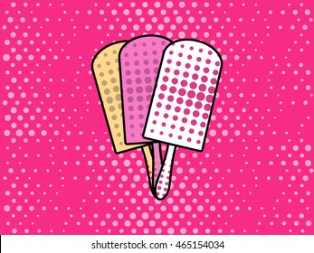 Ice cream on a stick in pop art style. Popsicle. Vector illustration.