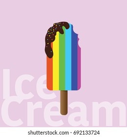 Ice cream on stick with rainbow pattern for web and mobile