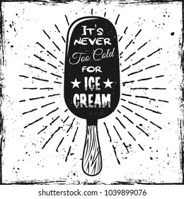 Ice cream on stick with rays quote vector illustration on textured background