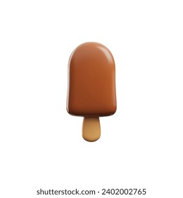 Eis auf einem Stock realistische 3D-Symbol. Vektorgrafik einzelne Illustration von sundae eskimo, Popsikel mit brauner Glasur, gefrorener Dessertcafeteria oder Gelateria