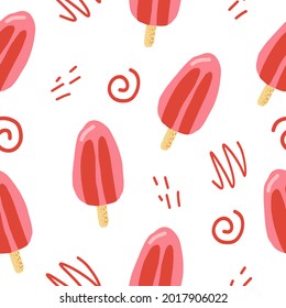 ice cream on a stick seamless pattern. hand drawn doodle. vector, cartoon. wallpaper, textiles, fabric, wrapping paper. food, sweet refreshing bright summer