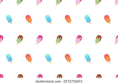 Ice cream on stick seamless pattern cartoon style. Summer Popsicle pattern. Pattern for banners, cards, flyers, social media wallpapers, covers, phone cases, wrapping. Vector illustration isolated