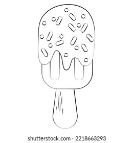 Ice cream on a stick with a thin line. Vector on a white background.