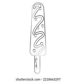 Ice cream on a stick with a thin line. Vector on a white background.