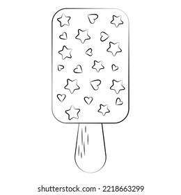 Ice cream on a stick with a thin line. Vector on a white background.