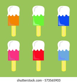 ice cream on a stick, vector, colorful popsicle ice cream card, typography, fashion, textiles, orange, hot, sunny bright pattern design. texture printed on a T-shirt, slim design