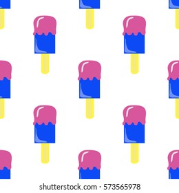 ice cream on a stick, vector, colorful popsicle ice cream card, typography, fashion, textiles, orange, hot, sunny bright pattern design. texture printed on a T-shirt, slim design