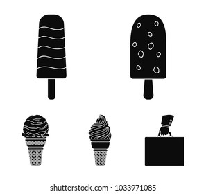 Ice cream on a stick, in a waffle cone and other species. Ice cream set collection icons in black style vector symbol stock illustration web.