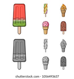 Ice cream on a stick, in a waffle cone and other species. Ice cream set collection icons in cartoon,monochrome style vector symbol stock illustration web.