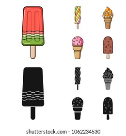 Ice cream on a stick, in a waffle cone and other species. Ice cream set collection icons in cartoon,black style vector symbol stock illustration web.