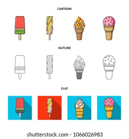 Ice cream on a stick, in a waffle cone and other species. Ice cream set collection icons in cartoon,outline,flat style vector symbol stock illustration web.