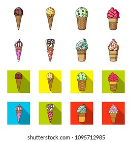 Ice cream on a stick, in a waffle cone and other species. Ice cream set collection icons in cartoon,flat style vector symbol stock illustration web.