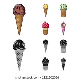 Ice cream on a stick, in a waffle cone and other species. Ice cream set collection icons in cartoon,black style vector symbol stock illustration web.