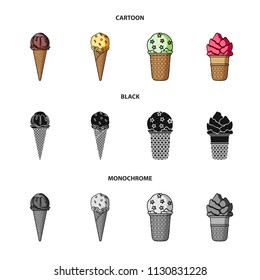 Ice cream on a stick, in a waffle cone and other species. Ice cream set collection icons in cartoon,black,monochrome style vector symbol stock illustration web.