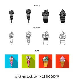 Ice cream on a stick, in a waffle cone and other species. Ice cream set collection icons in black,flat,outline style vector symbol stock illustration web.