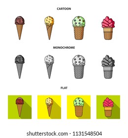 Ice cream on a stick, in a waffle cone and other species. Ice cream set collection icons in cartoon,flat,monochrome style vector symbol stock illustration web.