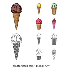 Ice cream on a stick, in a waffle cone and other species. Ice cream set collection icons in cartoon,outline style vector symbol stock illustration web.