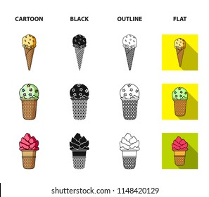 Ice cream on a stick, in a waffle cone and other species. Ice cream set collection icons in cartoon,black,outline,flat style vector symbol stock illustration web.