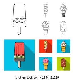 Ice cream on a stick, in a waffle cone and other species. Ice cream set collection icons in outline,flat style vector symbol stock illustration web.