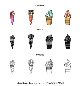 Ice cream on a stick, in a waffle cone and other species. Ice cream set collection icons in cartoon,black,outline style vector symbol stock illustration web.