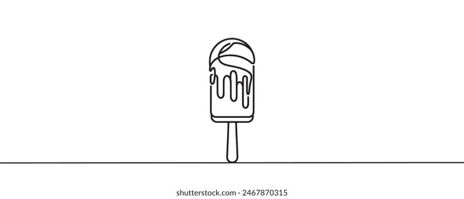 Ice cream on a stick and in a waffle cone in one continuous pattern. vector illustration
