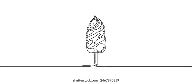 Ice cream on a stick and in a waffle cone in one continuous pattern. vector illustration
