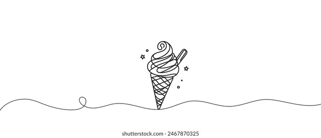 Ice cream on a stick and in a waffle cone in one continuous pattern. vector illustration