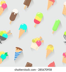 Ice cream on a stick, in waffle cup seamless pattern vector illustration